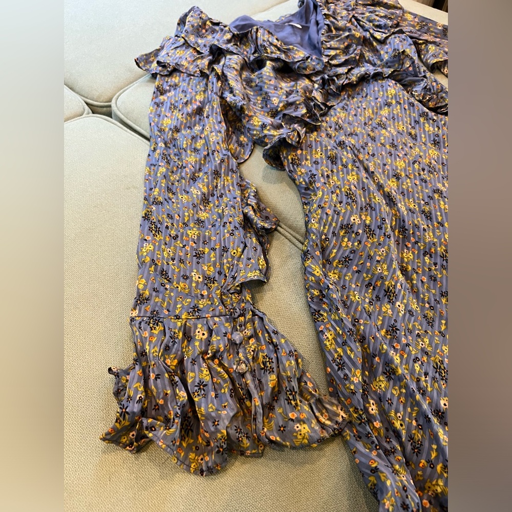 Free People Sweetest Thing Mini Midnight Cowboy Blue Floral Ruffle Dress(size:8) - Picture 7 of 8